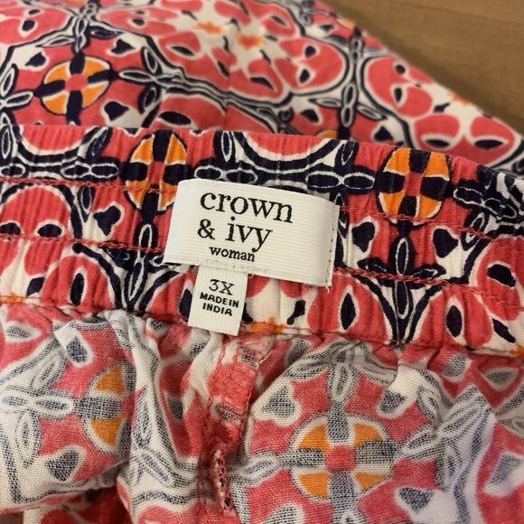 Crown & Ivy Shorts Womens Plus Size 3X Pull On Geometric Print Boho Casual Rayon - Picture 6 of 7